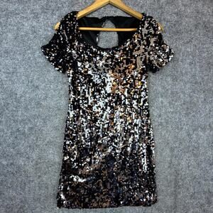 Profile Bling Sequin Mini Dress Womens Small Black Clubwear NYE‎ Glam Sparkle